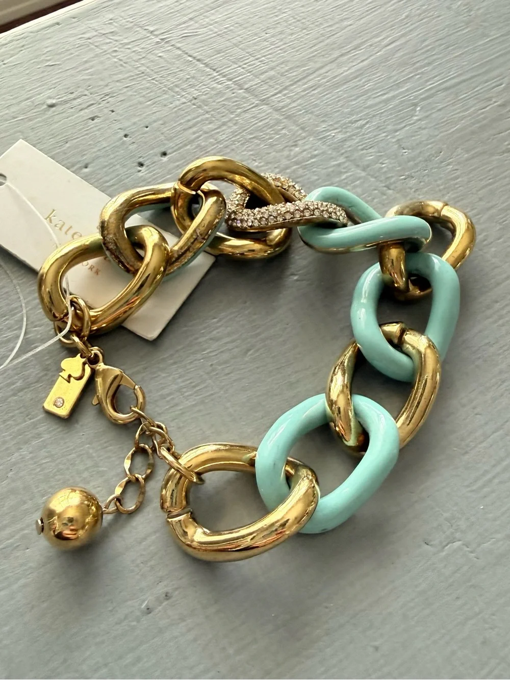 Kate Spade Gold Aqua Chunky Chain Link Bracelet NEW